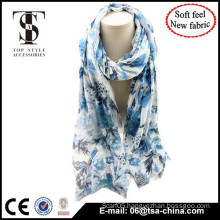 Blue color flora printed very soft lady fashion design scarf